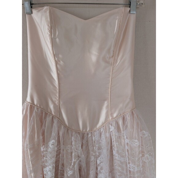 Vintage FLIRTATIONS 80s Prom Dress M Pink Satin Lace Strapless Union ILGWU USA - Picture 9 of 13
